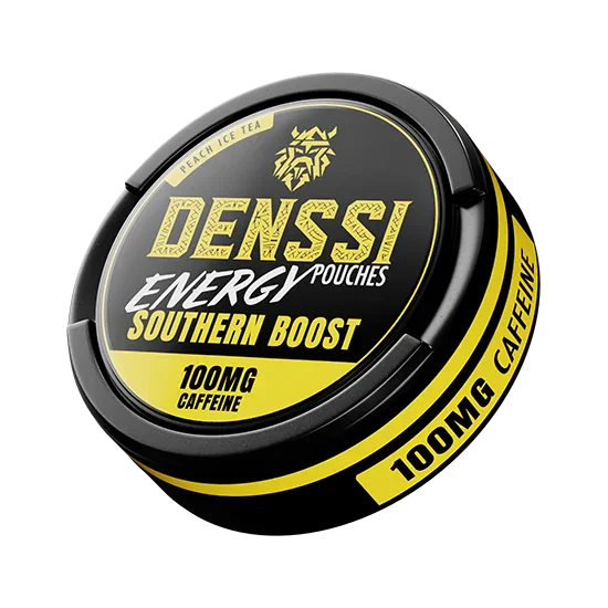 DENSSI Southern Boost (100mg Caffeine) Peach Iced Tea slim pouches can