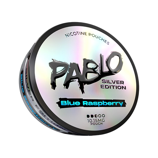 PABLO Silver Edition Blue Raspberry - 10.15mg all-white nicotine pouch can, Blue Raspberry flavour, Slim format