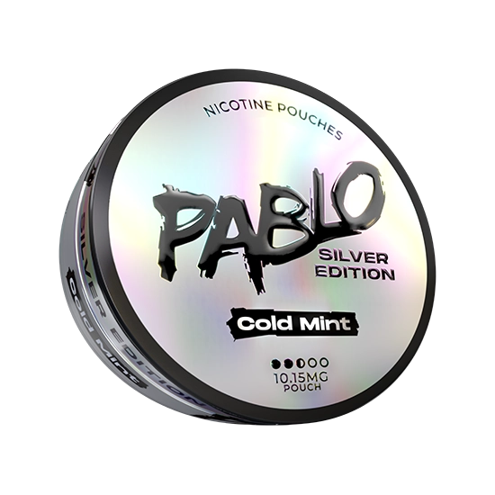 PABLO Silver Edition Cold Mint - 10.15mg all-white nicotine pouch can, Mint flavour, Slim format
