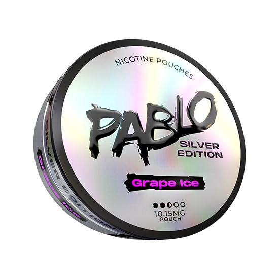 PABLO Silver Edition Grape Ice - 10.15mg all-white nicotine pouch can, Grape Mint flavour, Slim format