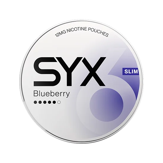 SYX Blueberry Strong Blueberry slim all-white nicotine pouch can