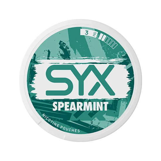 SYX Spearmint Low Spearmint slim all-white nicotine pouch can