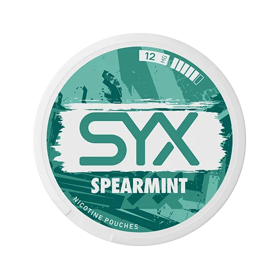 SYX Spearmint Strong Spearmint slim all-white nicotine pouch can