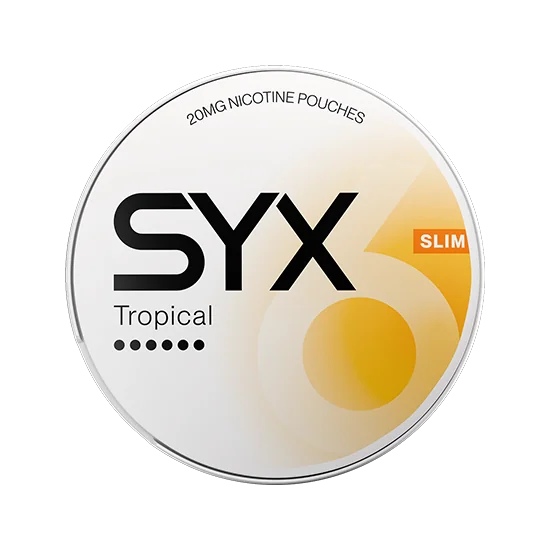 SYX Tropical Extra Strong Tropical slim all-white nicotine pouch can