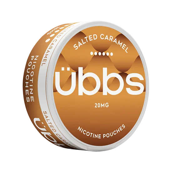 UBBS Salted Caramel Intense all-white nicotine pouch can by RV Karma Limited