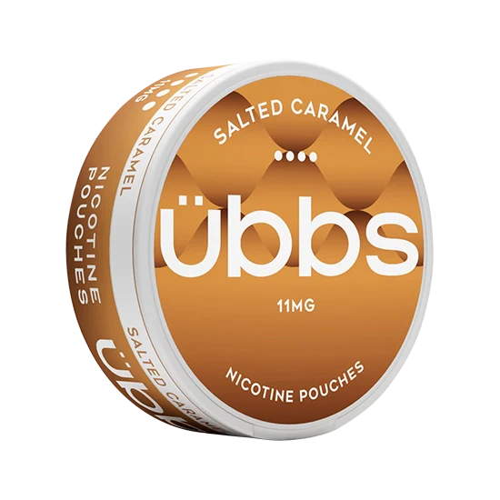 UBBS Salted Caramel Strong all-white nicotine pouch can by RV Karma Limited