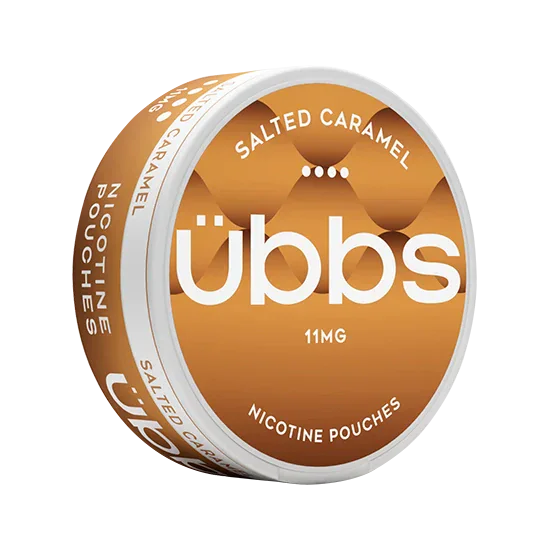 UBBS Salted Caramel Strong all-white nicotine pouch can by RV Karma Limited