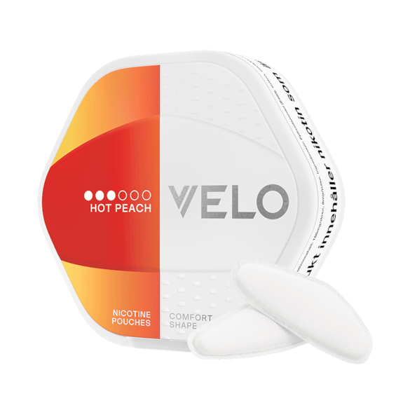 VELO Shift Hot Peach - peach fruit flavour, all-white nicotine pouch by BAT