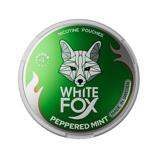 WHITE FOX Peppered Mint Smooth all-white nicotine pouch by GN Tobacco, peppermint flavour, slim pouches
