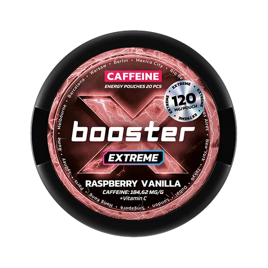 X-BOOSTER Raspberry Vanilla pouch with raspberry vanilla flavour in slim caffeine format