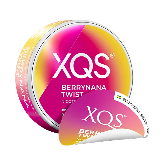 XQS Berrynana Twist - 8mg slim nicotine pouch can with strawberry, banana flavour