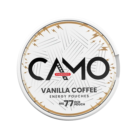 CAMO Vanilla Coffee (77mg Caffeine) - zesty, bold vanilla, coffee flavour, all-white energy pouch by Global Snus
