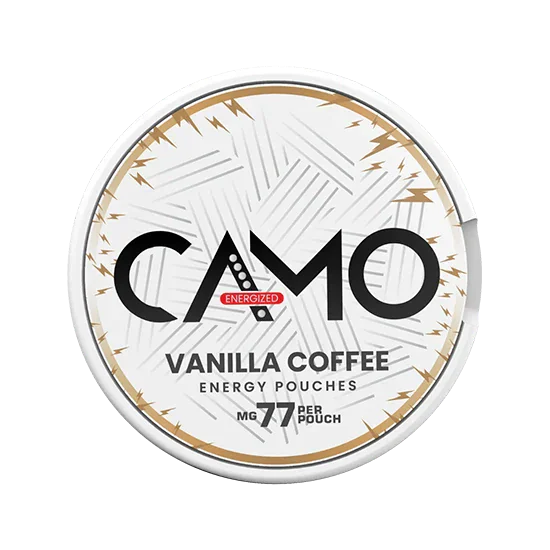 CAMO Vanilla Coffee (77mg Caffeine) - zesty, bold vanilla, coffee flavour, all-white energy pouch by Global Snus