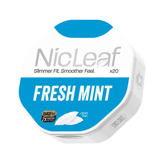 NICLEAF Fresh Mint Medium all-white nicotine pouch can by Pillbox 38 (UK) Ltd