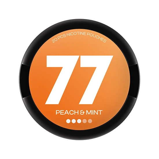 77 Peach & Mint - 10.4mg - juicy Peach, Mint flavour, all-white nicotine pouch by Luna Corporate