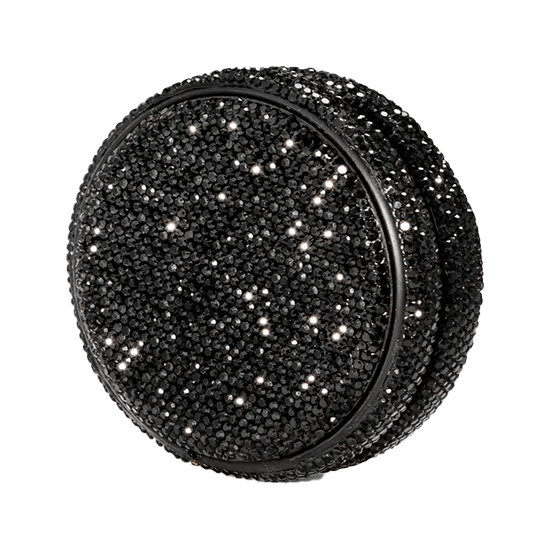 sparkling kelly white nightclub kelly refill case adorned with black glittering glass stones.