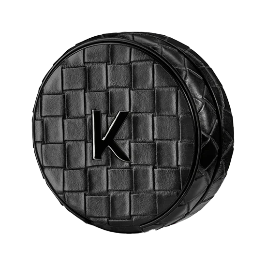 elegant kelly white weekend kelly refill case crafted from black woven leather with a checkered texture.