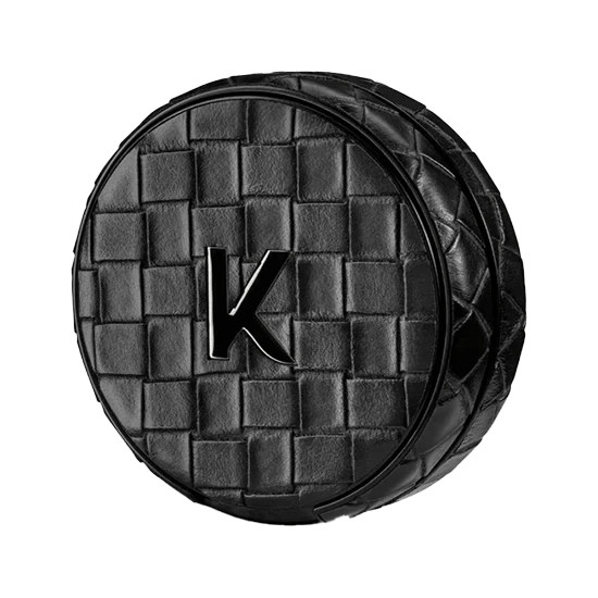 elegant kelly white weekend kelly refill case crafted from black woven leather with a checkered texture.