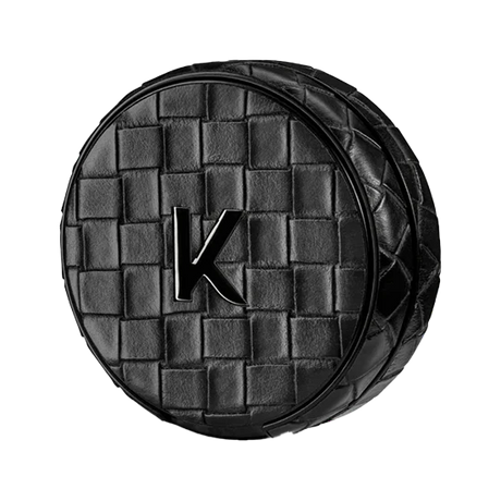 elegant kelly white weekend kelly refill case crafted from black woven leather with a checkered texture.