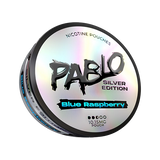 PABLO Silver Edition Blue Raspberry - 10.15mg all-white nicotine pouch can, Raspberry flavour, Slim format