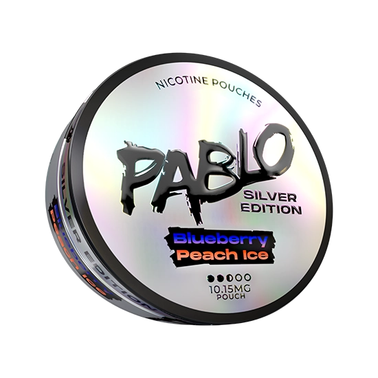 PABLO Silver Edition Blueberry Peach Ice - 10.15mg all-white nicotine pouch can, Blueberry, Peach flavour, Slim format