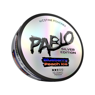 PABLO Silver Edition Blueberry Peach Ice - 10.15mg all-white nicotine pouch can, Blueberry, Peach flavour, Slim format