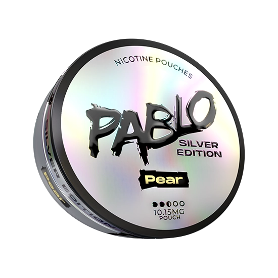 PABLO Silver Edition Pear - 10.15mg all-white nicotine pouch can, Pear flavour, Slim format