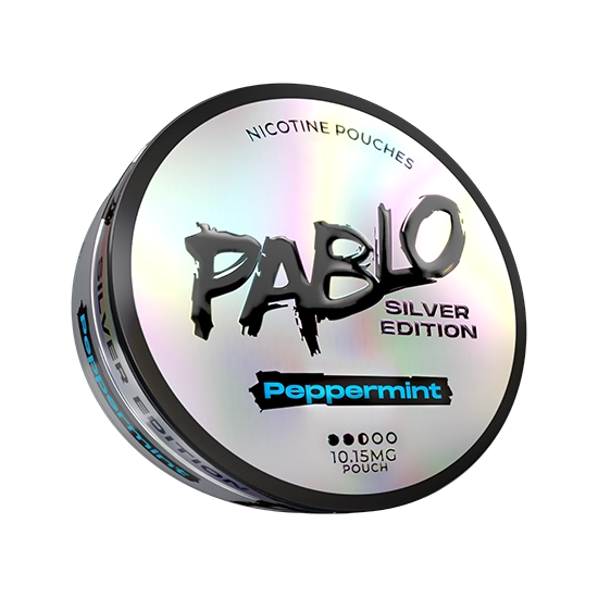 PABLO Silver Edition Peppermint - 10.15mg all-white nicotine pouch can, Peppermint flavour, Slim format