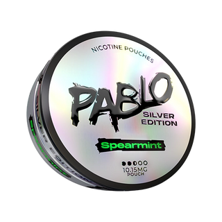 PABLO Silver Edition Spearmint - 10.15mg all-white nicotine pouch can, Spearmint flavour, Slim format