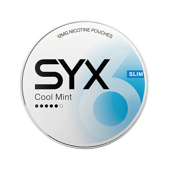 SYX Cool Mint Strong Mint slim all-white nicotine pouch can