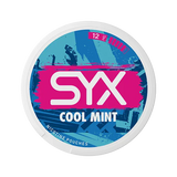 SYX Cool Mint Strong Mint slim all-white nicotine pouch can