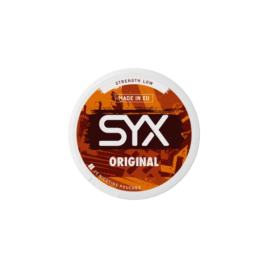 SYX Original Low Tobacco slim all-white nicotine pouch can