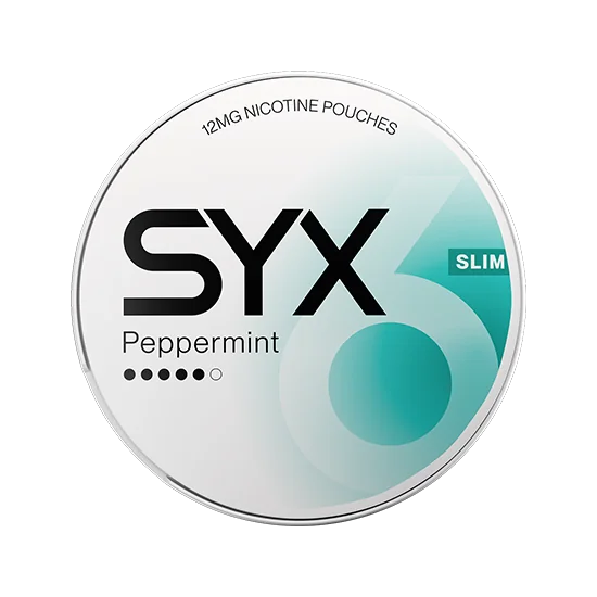 SYX Peppermint Strong Peppermint slim all-white nicotine pouch can