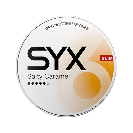 SYX Salty Caramel Strong Salty Caramel slim all-white nicotine pouch can