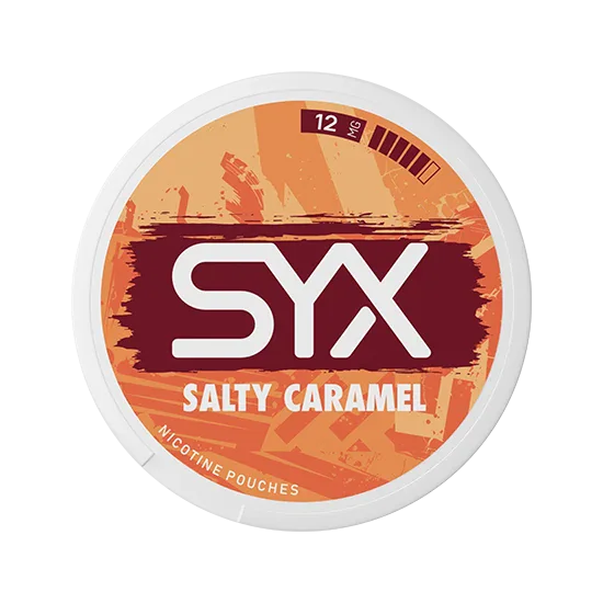 SYX Salty Caramel Strong Salty Caramel slim all-white nicotine pouch can