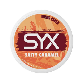 SYX Salty Caramel Strong Salty Caramel slim all-white nicotine pouch can