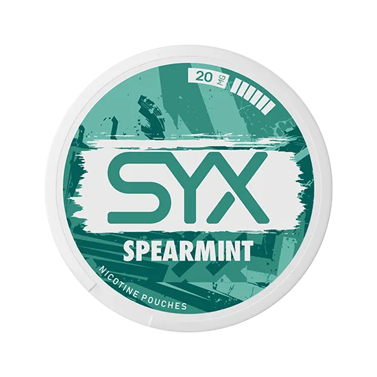 SYX Spearmint Extra Strong Spearmint slim all-white nicotine pouch can