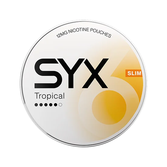 SYX Tropical Strong Tropical slim all-white nicotine pouch can