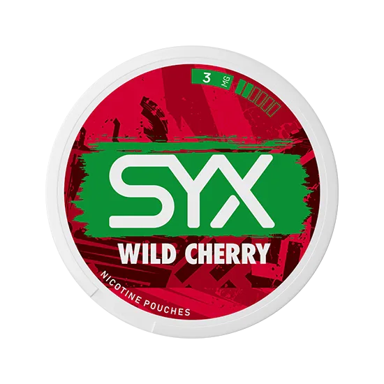 SYX Wild Cherry Low Cherry slim all-white nicotine pouch can