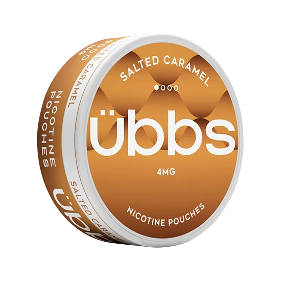 UBBS Salted Caramel Mild all-white nicotine pouch can by RV Karma Limited