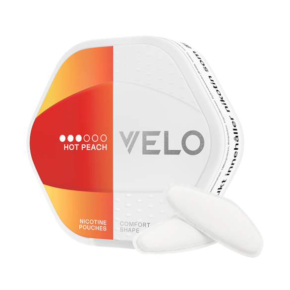 VELO Shift Hot Peach - peach fruit flavour, all-white nicotine pouch by BAT