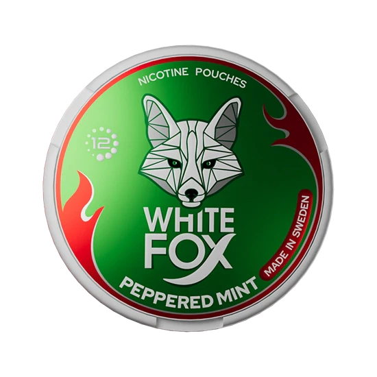 WHITE FOX Peppered Mint Intense all-white nicotine pouch by GN Tobacco, peppermint flavour, slim pouches