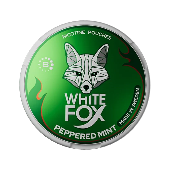 WHITE FOX Peppered Mint Balanced all-white nicotine pouch by GN Tobacco, peppermint flavour, slim pouches