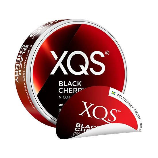 XQS Black Cherry - 8mg slim nicotine pouch can with black cherry flavour