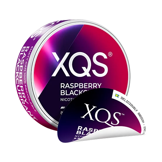 XQS Raspberry Blackcurrant - 8mg slim nicotine pouch can with raspberry, blackcurrant flavour