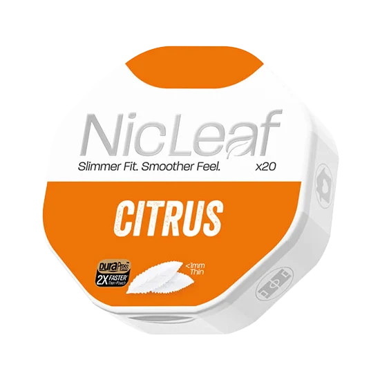NICLEAF Citrus Low all-white nicotine pouch can by Pillbox 38 (UK) Ltd