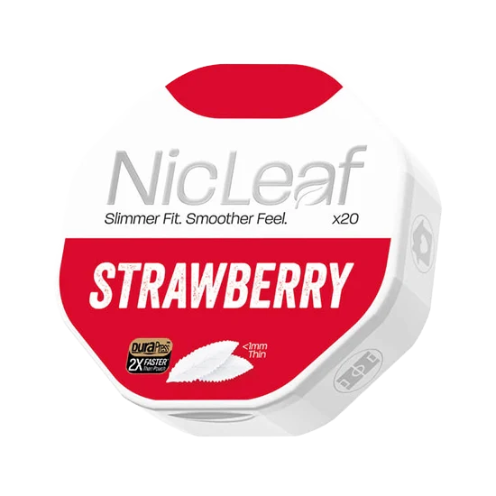 NICLEAF Strawberry Medium all-white nicotine pouch can by Pillbox 38 (UK) Ltd